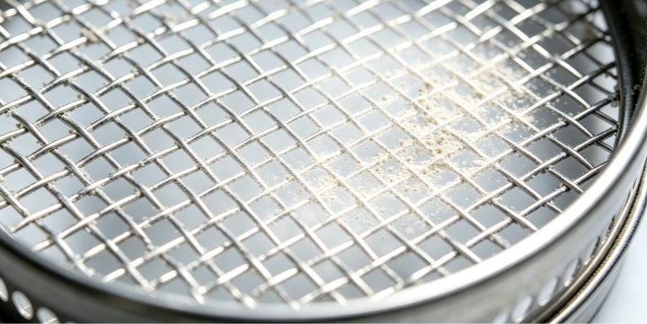 blinding pegging phenomenon on test sieve wire mesh