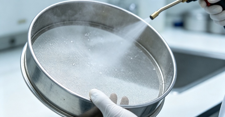 dry test sieve with clean compressed air
