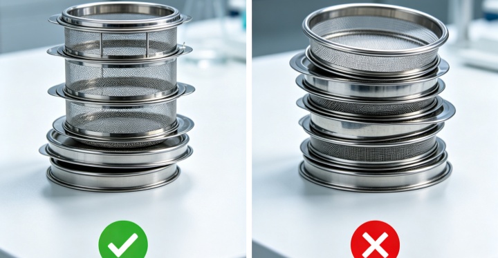 wrong heavy stacking causes test sieve frame warping
