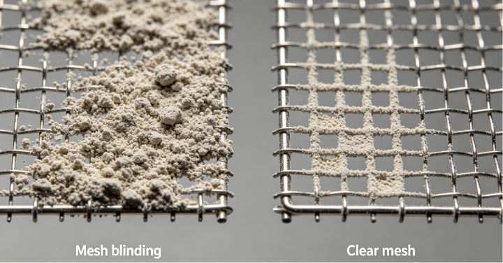 Fine powder mesh blinding problem on woven wire test sieve cloth