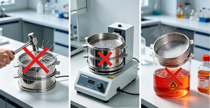 common wrong operations for ultrasonic test sieve, warning diagram