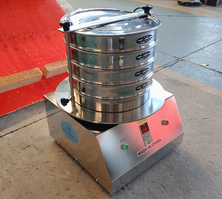 Close-up of a simple standard test sieve machine without ultrasonic assistance, ideal for stable and free-flowing screening applications.